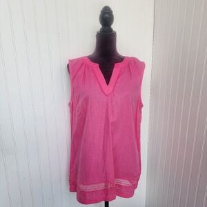 Coral bay Women's Hot Pink Linen Blend Embroidered Tank Top Blouse Sz L